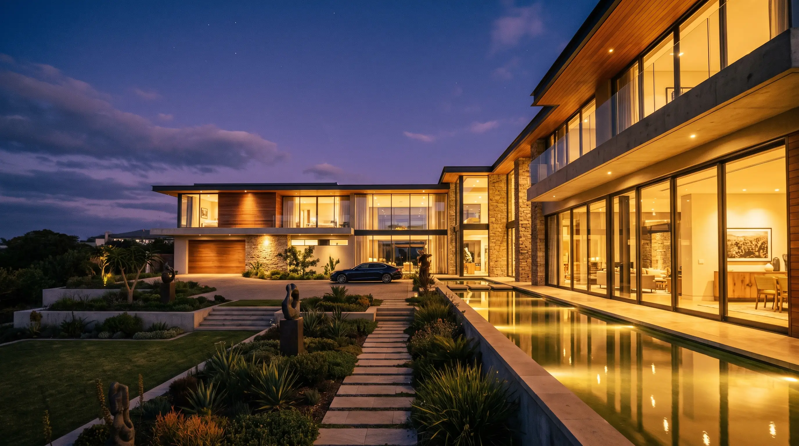Luxury estate at twilight